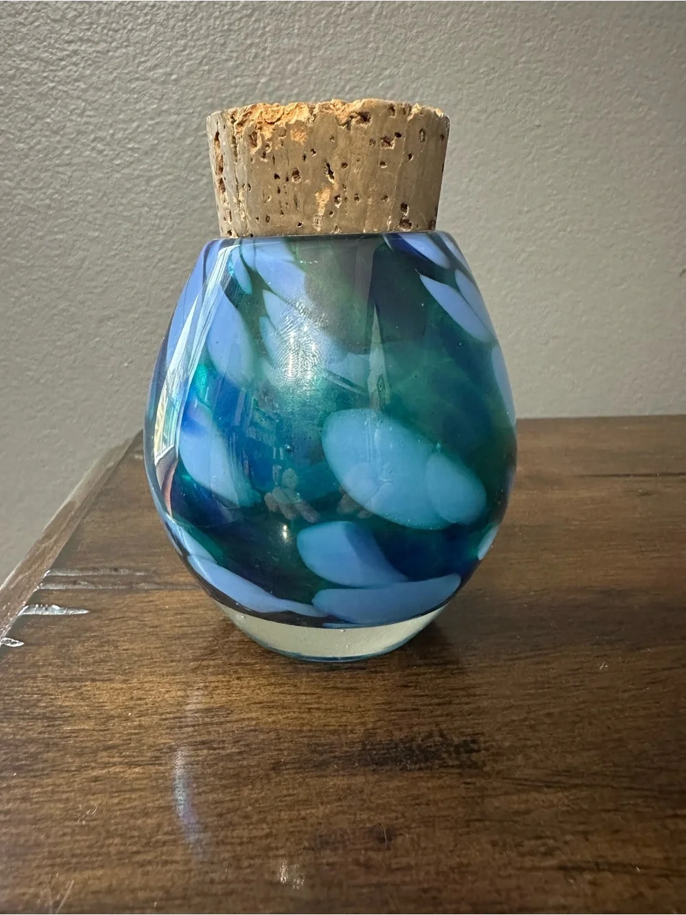 Hand-Blown Blue Glass Jar with Cork Stopper